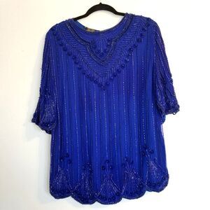 Vintage Mark & John II Pure Silk Intricately Beaded Blouse Made in India M